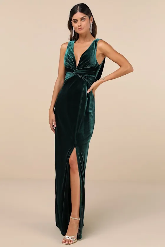 Enhanced Aura Emerald Green Velvet Cowl-Back Maxi Dress sold by Lulus product image thumbnail 3