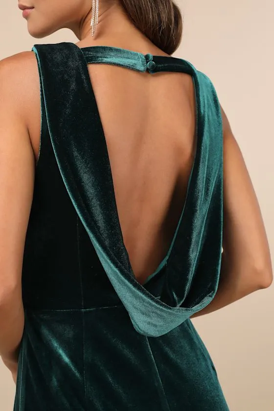 Enhanced Aura Emerald Green Velvet Cowl-Back Maxi Dress sold by Lulus product image thumbnail 4