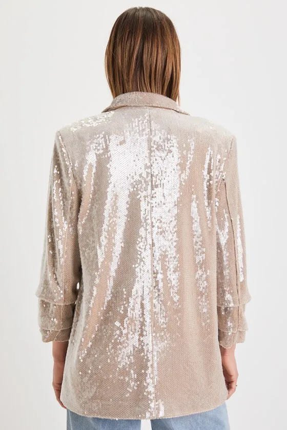 Radiant Behavior Beige Sequin Ruched Sleeve Blazer sold by Lulus product image thumbnail 3