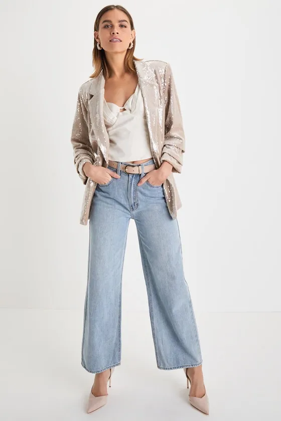 Radiant Behavior Beige Sequin Ruched Sleeve Blazer sold by Lulus product image thumbnail 4