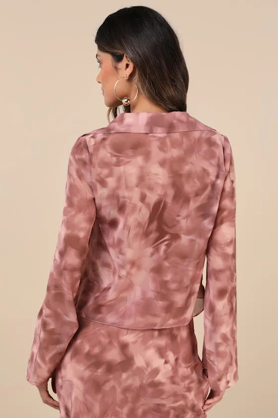 Ethereal Aesthetic Mauve Abstract Tie-Front Long Sleeve Top sold by Lulus product image thumbnail 2