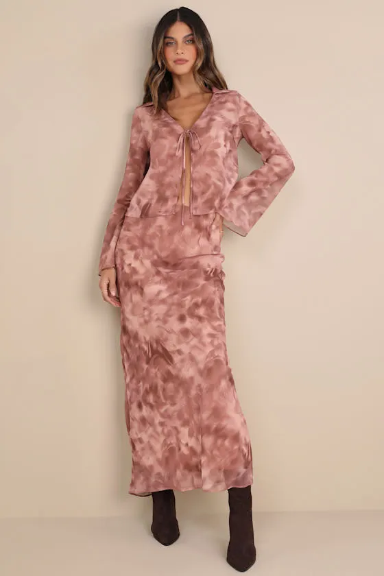 Ethereal Aesthetic Mauve Abstract Tie-Front Long Sleeve Top sold by Lulus product image thumbnail 3