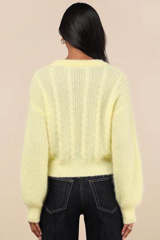 Unmatched Brilliance Bright Yellow Cable Knit Sweater sold by Lulus product image thumbnail 3