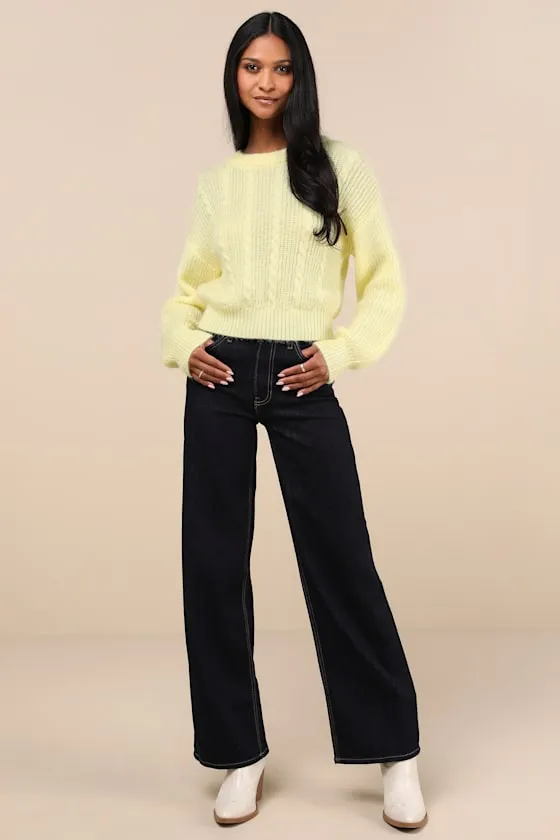 Unmatched Brilliance Bright Yellow Cable Knit Sweater sold by Lulus product image thumbnail 4