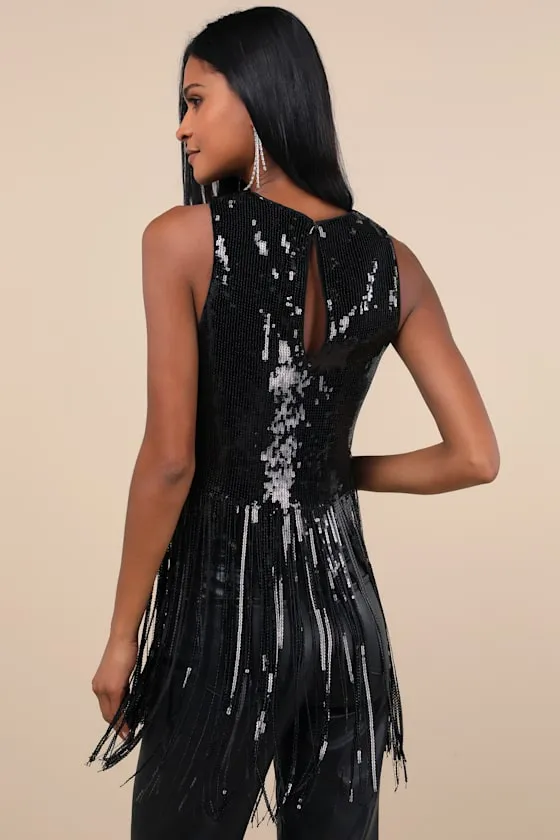 Exquisite Marvel Black Sequin Fringe Tank Top sold by Lulus product image thumbnail 2