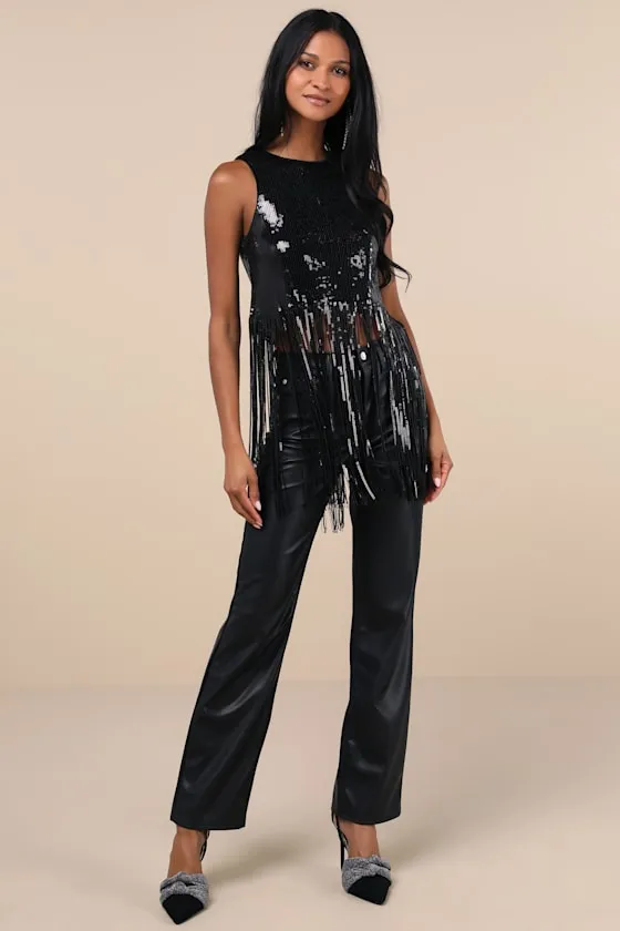 Exquisite Marvel Black Sequin Fringe Tank Top sold by Lulus product image thumbnail 3