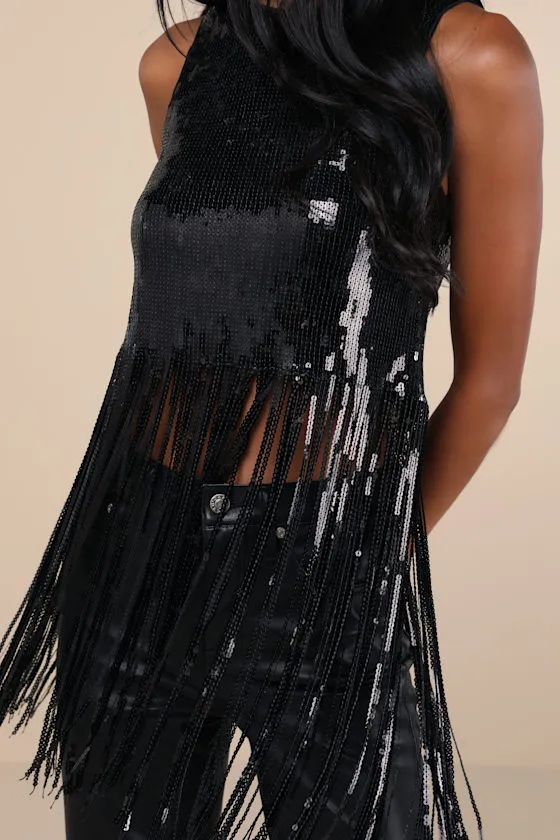 Exquisite Marvel Black Sequin Fringe Tank Top sold by Lulus product image thumbnail 4