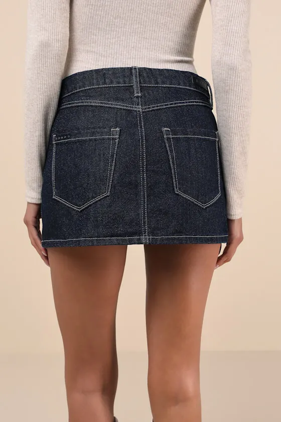 Over the Moon Dark Wash Denim Micro Mini Skirt sold by Lulus product image thumbnail 4