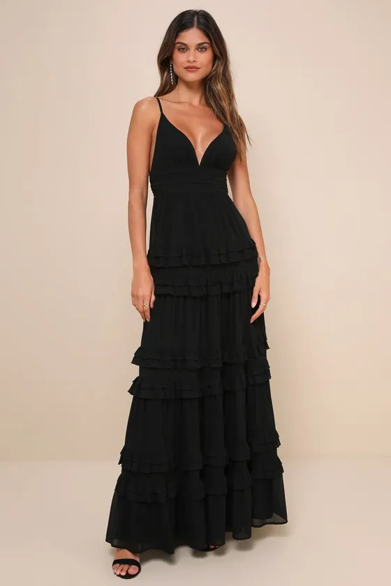 Lavish Perfection Black Ruffled Tiered Maxi Dress sold by Lulus