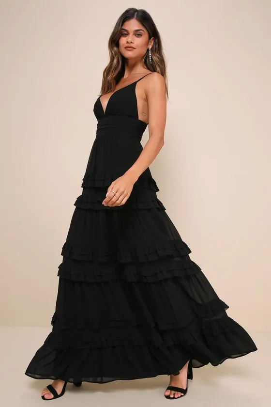 Lavish Perfection Black Ruffled Tiered Maxi Dress sold by Lulus product image thumbnail 3
