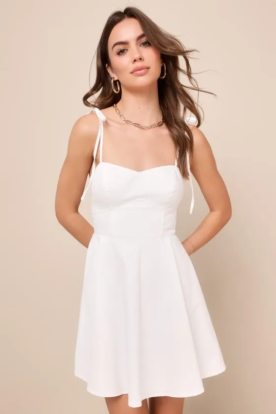 Breezy Aura Ivory Tie-Strap Mini Skater Dress sold by Lulus