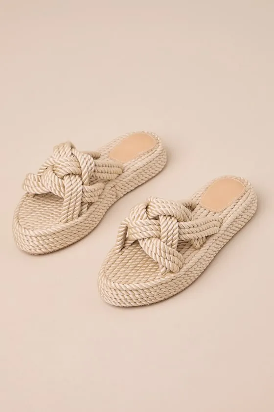 Knotty Natural Rope Flatform Slide Sandals sold by Lulus product image thumbnail 2