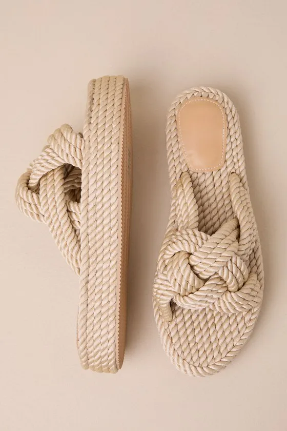 Knotty Natural Rope Flatform Slide Sandals sold by Lulus product image thumbnail 3