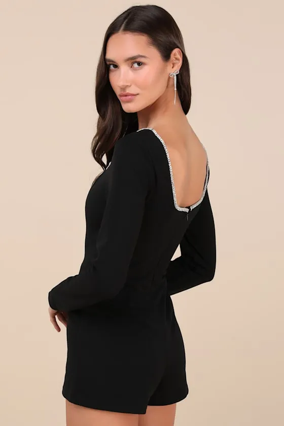 Marvelous Sparkle Black Rhinestone Long Sleeve Romper sold by Lulus product image thumbnail 2