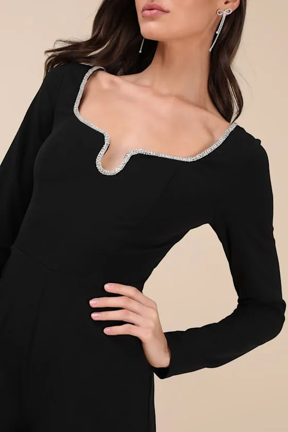 Marvelous Sparkle Black Rhinestone Long Sleeve Romper sold by Lulus product image thumbnail 4