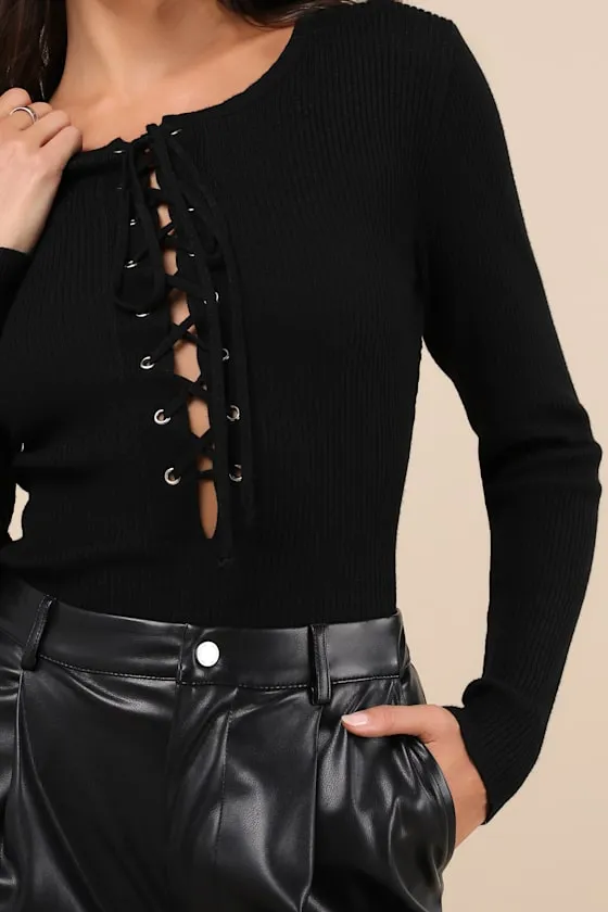 Intriguing Favorite Black Lace-Up Sweater Top sold by Lulus product image thumbnail 4