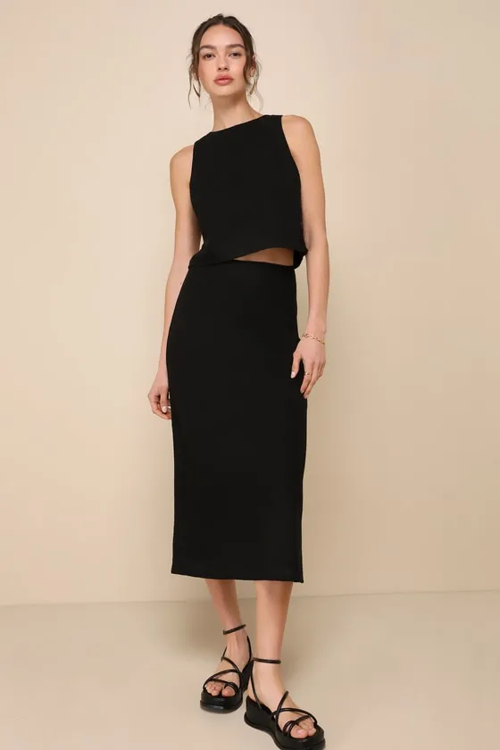 Pleasant Poise Black High-Rise A-Line Midi Skirt sold by Lulus
