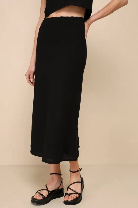 Pleasant Poise Black High-Rise A-Line Midi Skirt sold by Lulus product image thumbnail 2