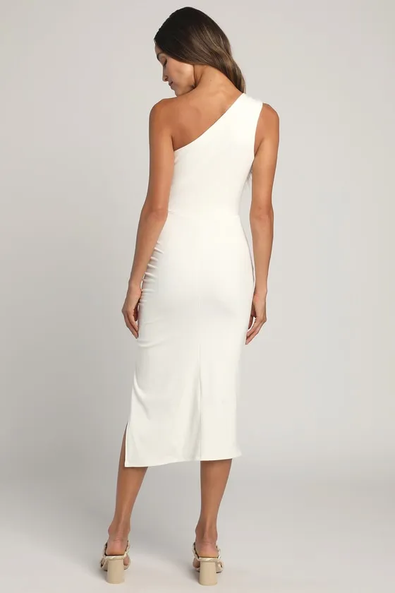 Centered on Style White One-Shoulder Bodycon Midi Dress sold by Lulus product image thumbnail 3