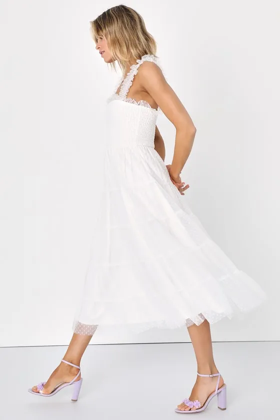 Darling Dancer White Swiss Dot Ruffled Tiered Midi Dress sold by Lulus product image thumbnail 2