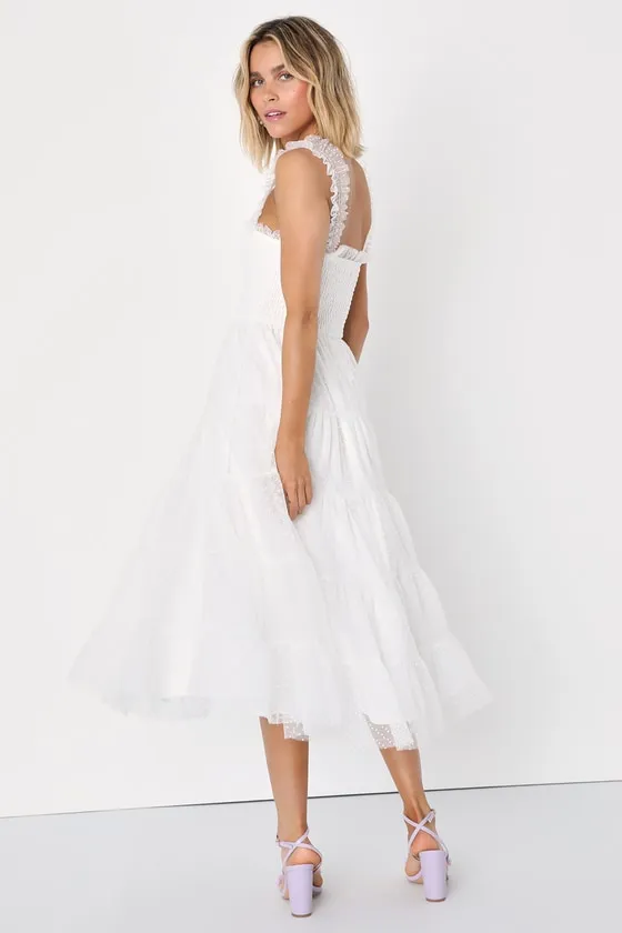 Darling Dancer White Swiss Dot Ruffled Tiered Midi Dress sold by Lulus product image thumbnail 4