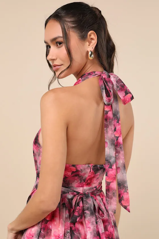 Charming Vision Fuchsia Floral Swiss Dot Lurex Halter Midi Dress sold by Lulus product image thumbnail 2