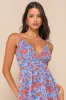 Adorable Obsession Blue Floral Print Lurex Tiered Midi Dress sold by Lulus