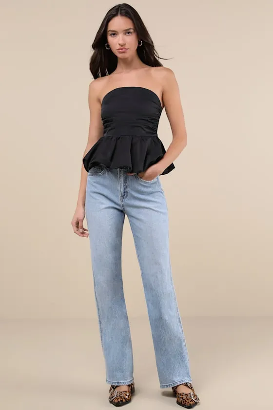 Sabita Black Ruched Strapless Bubble-Hem Top sold by Lulus product image thumbnail 3