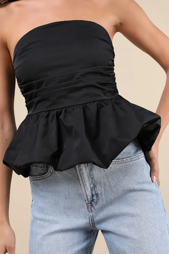 Sabita Black Ruched Strapless Bubble-Hem Top sold by Lulus product image thumbnail 4