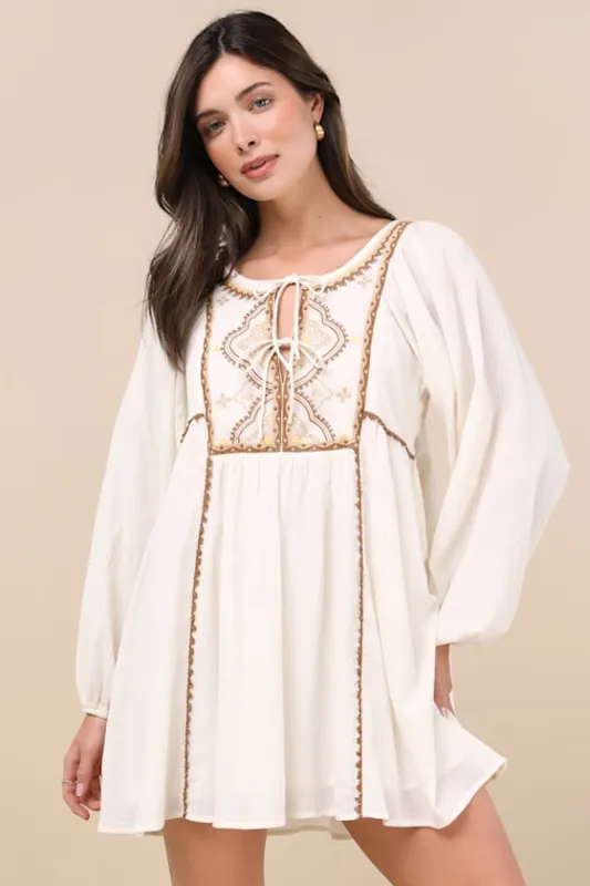 Exceptionally Dreamy Ivory Embroidered Mini Shift Dress sold by Lulus