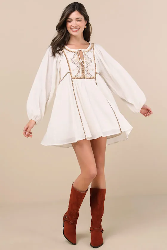 Exceptionally Dreamy Ivory Embroidered Mini Shift Dress sold by Lulus product image thumbnail 3