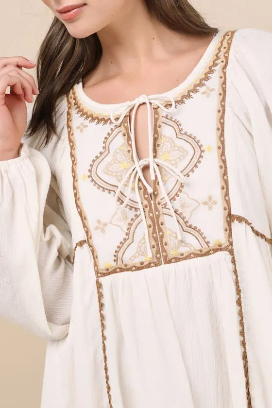 Exceptionally Dreamy Ivory Embroidered Mini Shift Dress sold by Lulus product image thumbnail 4