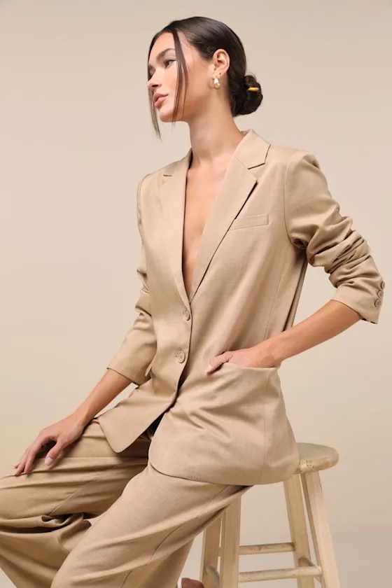 Bold Poise Tan Button-Front Blazer sold by Lulus
