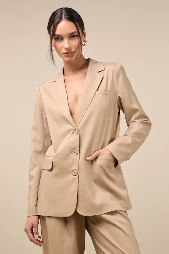 Bold Poise Tan Button-Front Blazer sold by Lulus product image thumbnail 2
