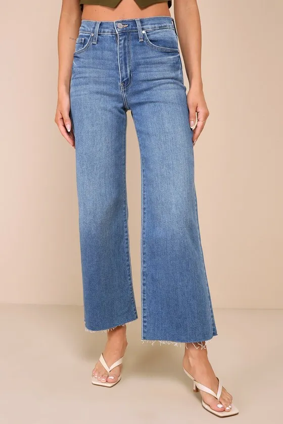 Stylish Promise Medium Wash Wide-Leg Raw Hem Jeans sold by Lulus product image thumbnail 2