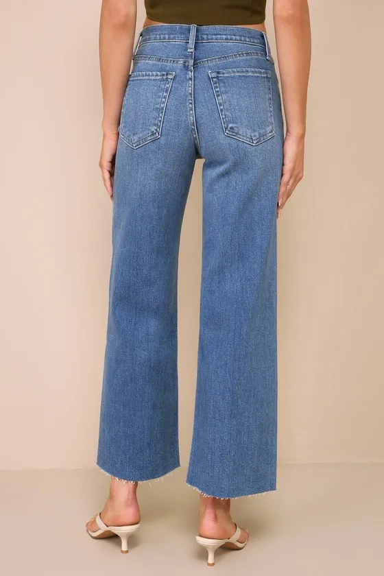 Stylish Promise Medium Wash Wide-Leg Raw Hem Jeans sold by Lulus product image thumbnail 3