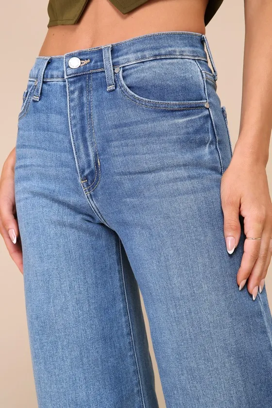 Stylish Promise Medium Wash Wide-Leg Raw Hem Jeans sold by Lulus product image thumbnail 4