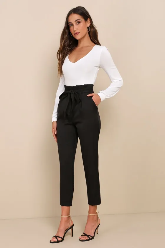 With Confidence Black Paper Bag Waist Pants sold by Lulus