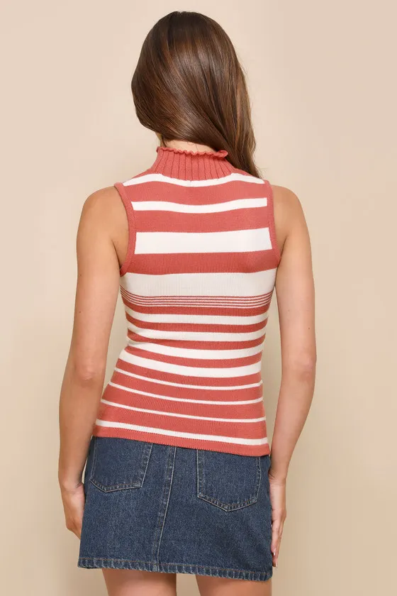 Adorable Disposition Terracotta Striped Mock Neck Sweater Tank sold by Lulus product image thumbnail 3
