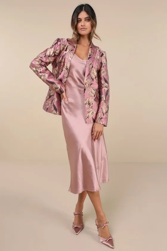 Cherished Chicness Pink Floral Jacquard Blazer sold by Lulus product image thumbnail 3