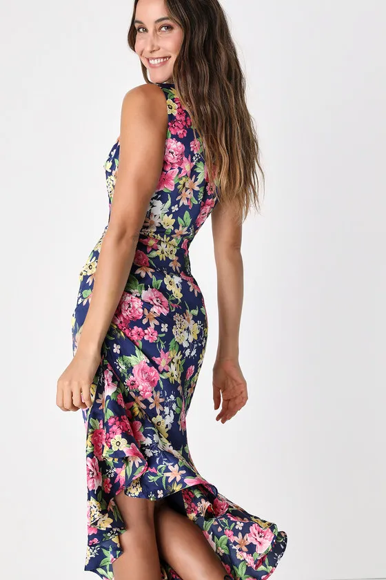 Divinely Blooming Blue Multi Floral One-Shoulder Midi Dress sold by Lulus product image thumbnail 2