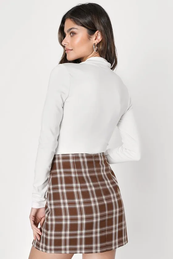 Cutest Lesson Brown Plaid High-Rise Mini Skirt sold by Lulus product image thumbnail 4