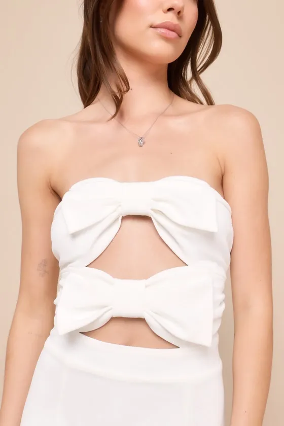 Happy Bow Lucky White Cutout Bow Strapless Mini Dress sold by Lulus product image thumbnail 4