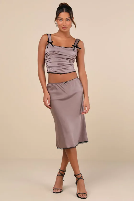 Stan Taupe Satin Ruched Crop Top sold by Lulus product image thumbnail 3