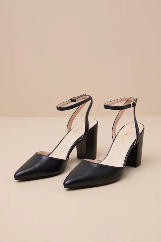 Embley Black Pointed-Toe Ankle Strap Pumps sold by Lulus