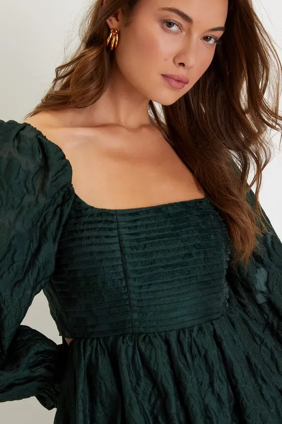 Darling Persona Emerald Green Jacquard Puff Sleeve Mini Dress sold by Lulus product image thumbnail 4