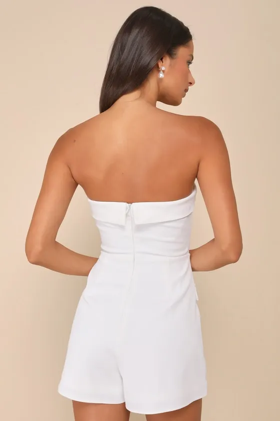 Upscale Pose White Button-Front Strapless Romper sold by Lulus product image thumbnail 2