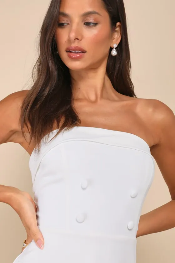 Upscale Pose White Button-Front Strapless Romper sold by Lulus product image thumbnail 4
