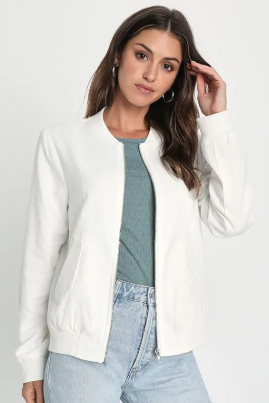 Coolest Energy Ivory Bomber Jacket sold by Lulus