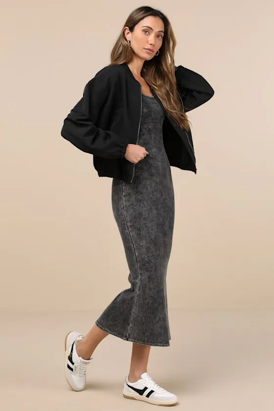 Elevated Coolness Washed Black Long Sleeve Bodycon Midi Dress sold by Lulus product image thumbnail 2